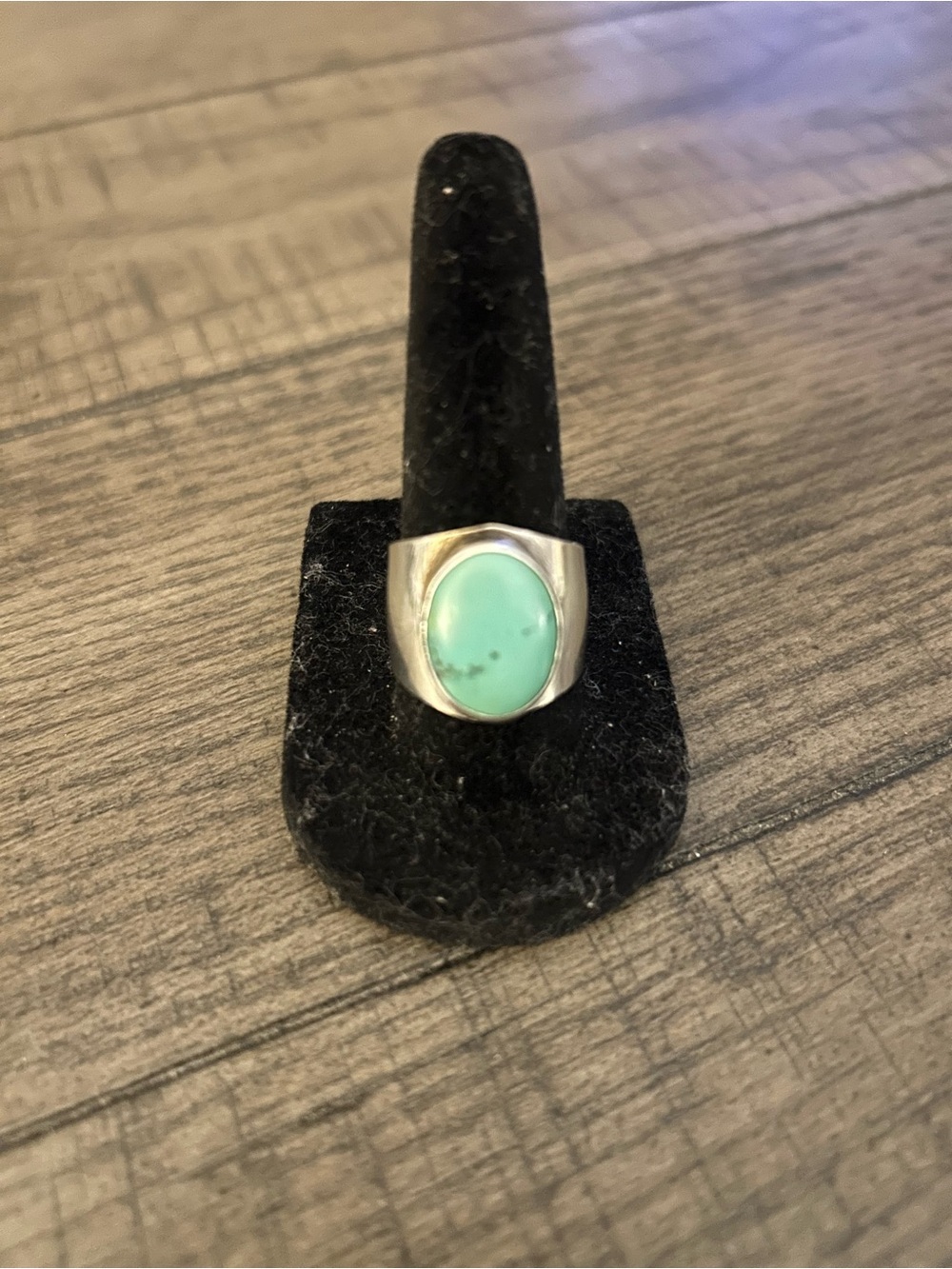 Sterling Silver Oval Turquoise Ring - Blue-Green Stone Size 7.5